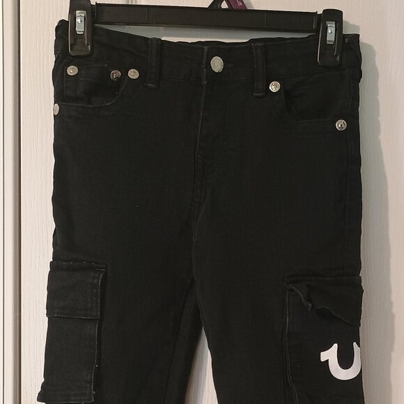 True Religion Other - True Religion Cargo Jeans Kids 7 Black Denim Logo Pants Adjustable Waist